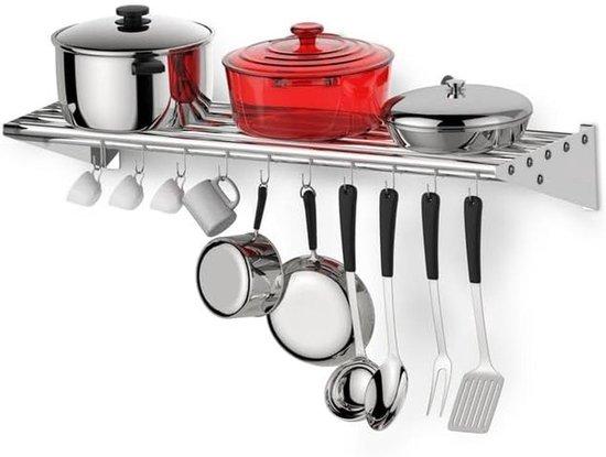 Famanu Küchenregal - Pfannenhalter - Organisieren in der Küche - Rostfreies Metall - 96 cm Breite - Chrom