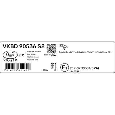 SKF Bremsscheibe VKBD 90536 S2 269mm 9mm für BYD TOYOTA LIFAN
