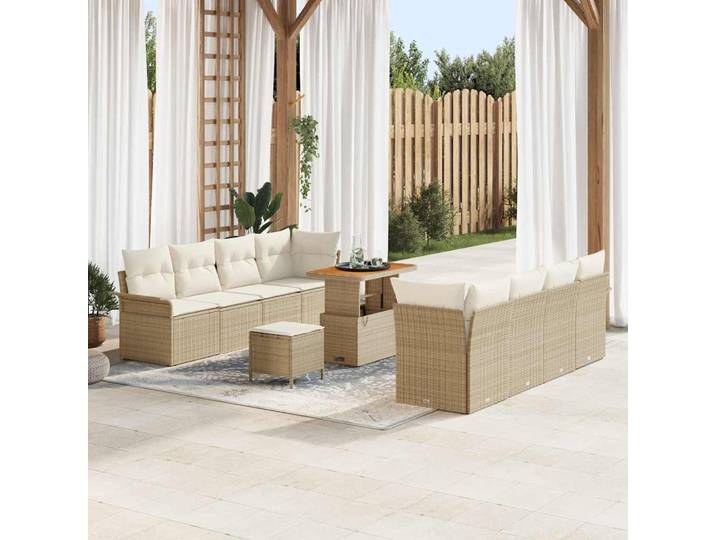 vidaXL Garten-Sofa-Set Beige Poly Rattan, Steel and Solid Acacia Wood