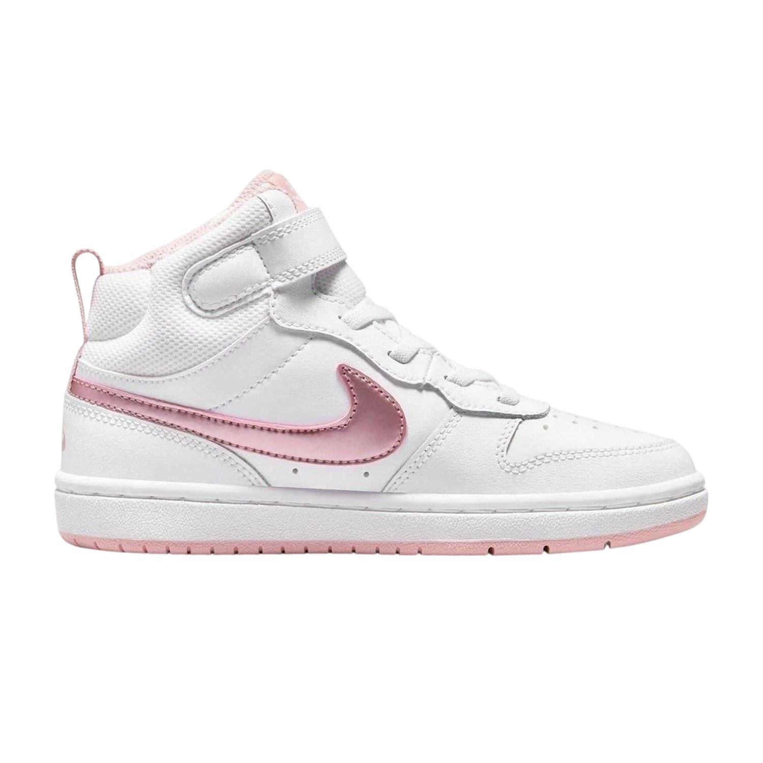 Nike - "Court Borough" Swoosh High Tops für Kinder, Leder (Weiß/Pink)