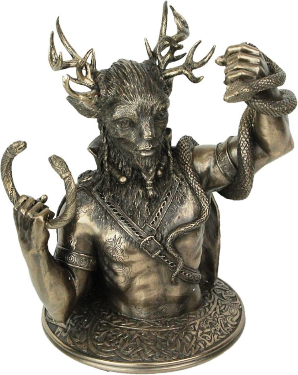 Veronese Design Cernunnos Gehoornde God Buste - Gebronsd Beeld voor op tafel - Hoogte: 21,5 cm