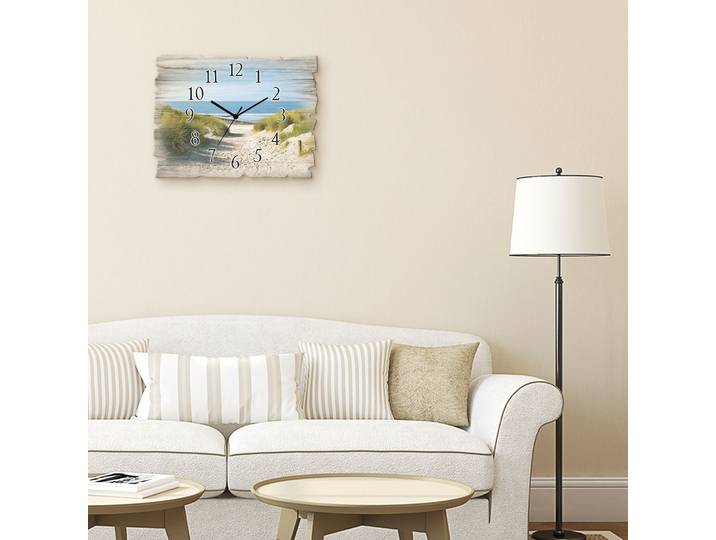 Wanduhr ARTLAND Strand mit Sanddünen und Weg zur See , beige (natur), B:40cm H:30cm, Wanduhren, Wanduhr, wahlweise mit Quarz- oder Funkuhrwerk, lautlos ohne Tickgeräusche