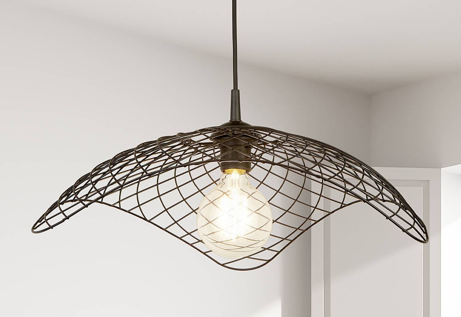 Searchlight Parachute Design Hanglamp Zwart met E27 fitting, Diameter: 53 cm