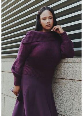 Plus Size Women's Off The Shoulder Oversized Sweater by ELOQUII in Potent Purple (Size 26/28)