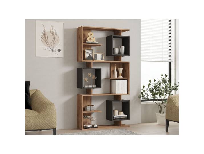 Bibliothèque design asymétrique 172cm effet bois et gris anthracite