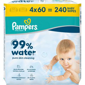 Pampers Feuchttücher 99% Water, 240 Tücher, unparfümiert, je 60 Tücher, je 4 Pack