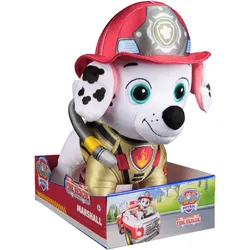 PAW Patrol Fire Rescue - Marshall Deluxe Plüschtier, 25 cm groß, in Feuerwehruniform und mit Löschrucksack
