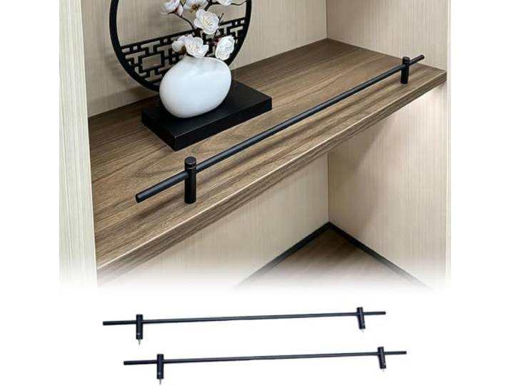 ROBAUN 2er-Pack Metall-Regalschutzgeländer gegen Absturz, schwimmende Regale, Absperrstange for die Küche, Holzregal-Zaungeländer(Black-2 Pack,42in/107cm)