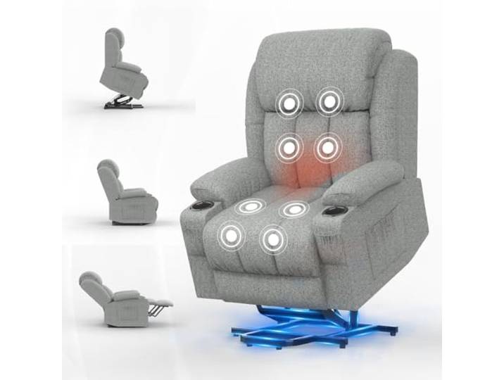 SQUEBILIFE Fernsehsessel Elektrisch Verstellbar, Aufstehhilfe Massagesessel mit Massage Wärmefunktion Seniorensessel für Senioren, 2 Seitentaschen und Getränkehalter,USB+ Typ-C Anschluss