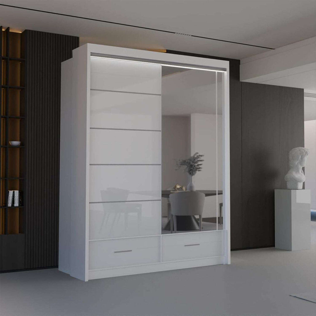 Brayden Studio Bahos 3 Door Wardrobe White 220cm H x 150cm x W 66cm D