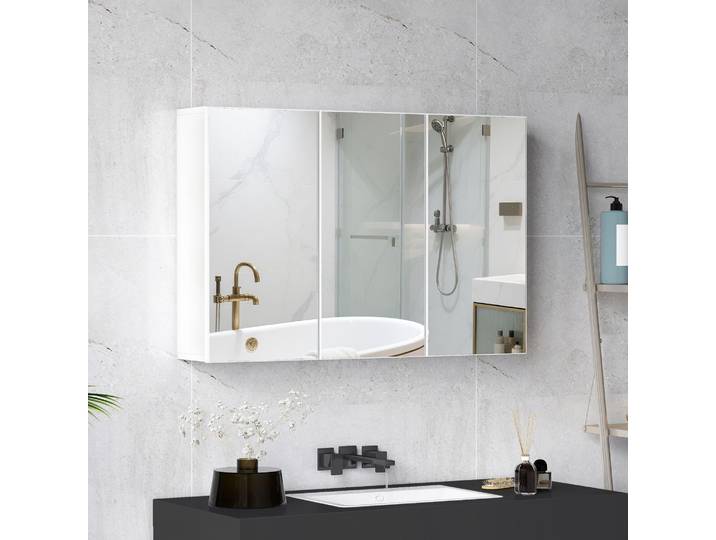 HOMCOM Armoire Salle de Bain Murale 3 Portes Miroir Blanche