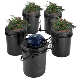 VEVOR RDWC Hydrokultur-Anbausystem, Hydrokultur-Anbauset mit Top Drip, Umwälz-Tiefwasserkultur, 4 Schnallen und 1 Reservoir, mit Luftpumpe und Wasserstandsanzeige für Blattgemüse
