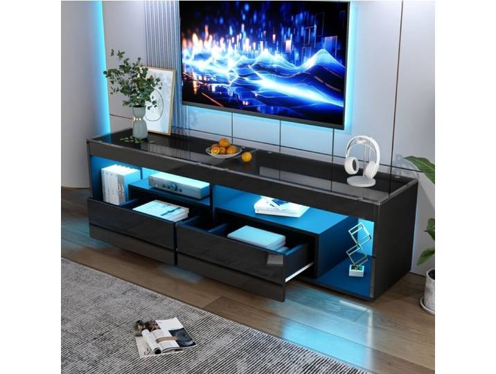 Meuble TV - TANANT - LED Moderne - 2 Tiroirs - 180x40x46cm - Noir