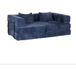 MODFU Klappsofa Chenille Dunkelblau, wandelbar zum Bodensofa und zur Matratze