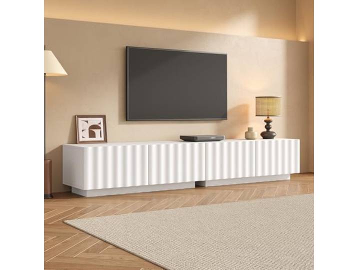 Merax TV-Lowboard 200x40x35cm, mit Wellenfront, Push-to-Open, großzügigem Schubladenstauraum – Weiß