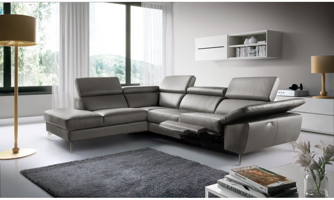 Metro La Crosse Genuine Leather Electric Reclining Corner Sofa Taupe