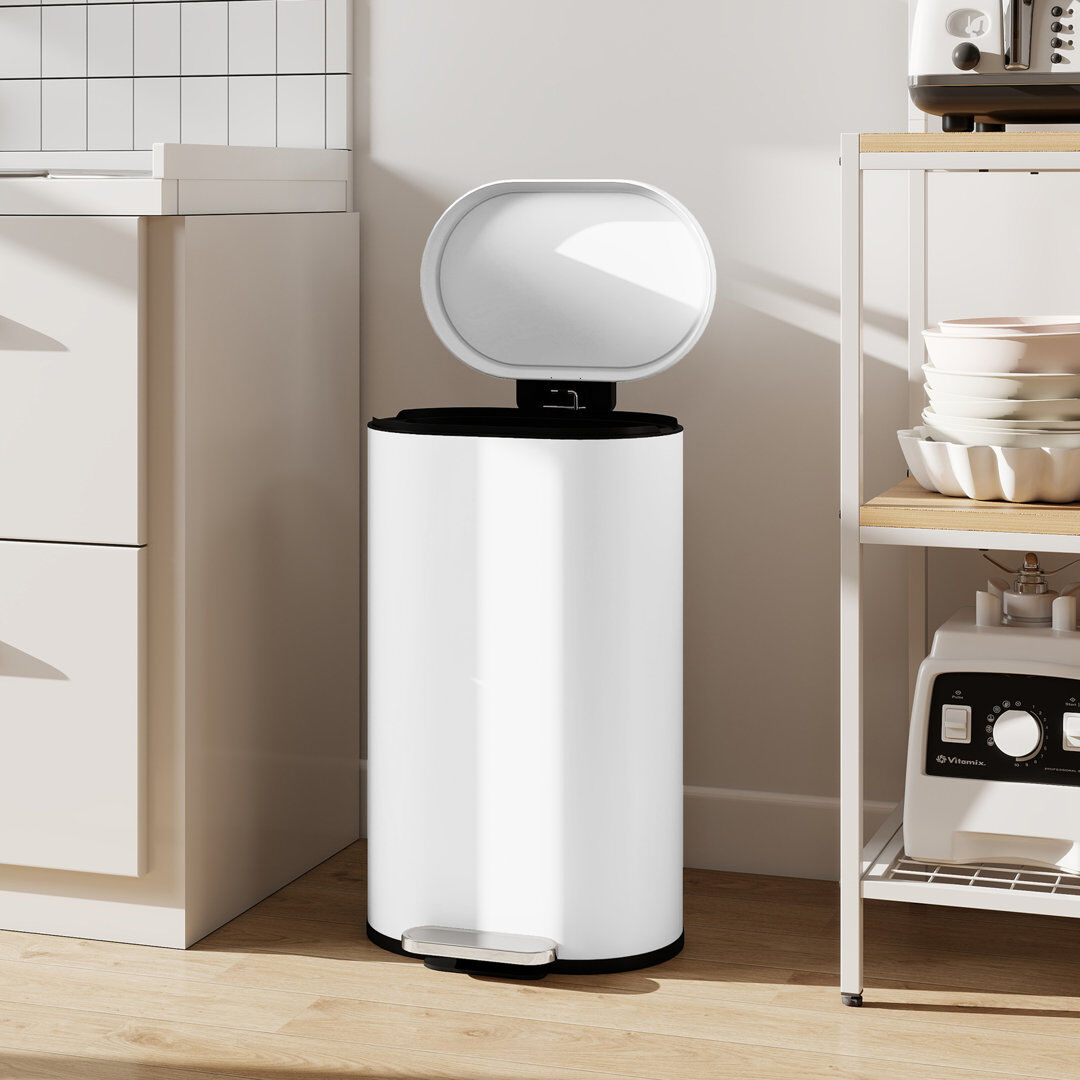 HOMCOM Slim Rectangular Pedal Bin with Soft-Close Lid, 30L Kitchen Bin White 30L