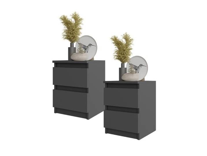 2x Commode GABRIEL – 2 tiroirs – Table de chevet / Table de nuit – H50 cm L41 cm P33 cm (Anthracite)