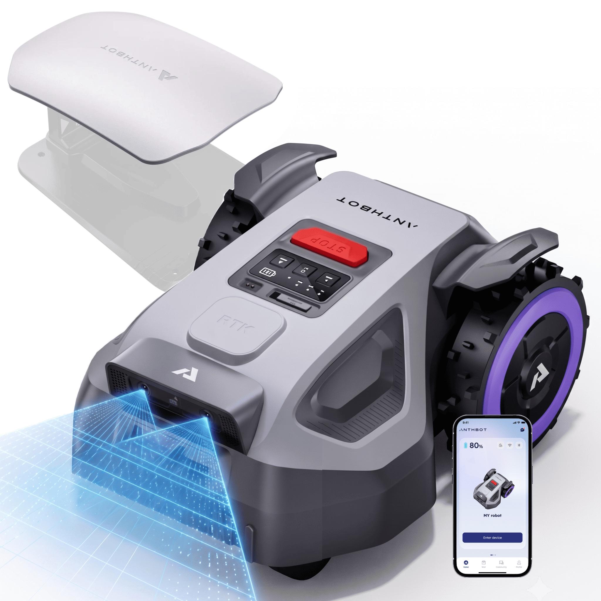 Anthbot M9 Mähroboter ohne Begrenzungskabel inkl. Garage Pro (Steck-System) - 900m² - RTK & KI-Kamera - Werkzeuglos