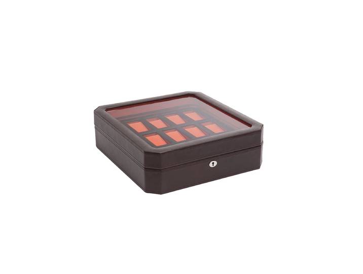 Uhrenbox „Windsor“ für 15 Armbanduhren mit zusätzlichem Stauraum Leder Braun / Orange WOLF