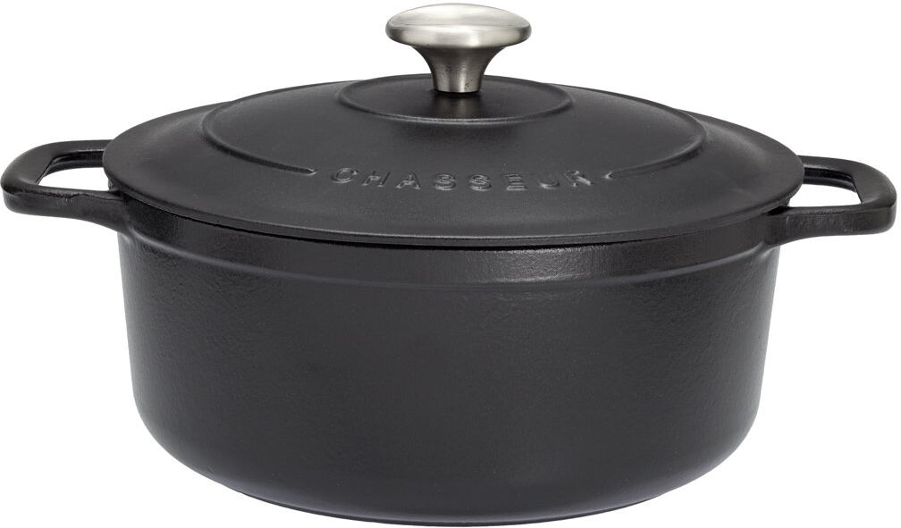Symple Stuff Non-Stick Cast Iron Round Dutch Oven with Lid Matt Black 1.8L