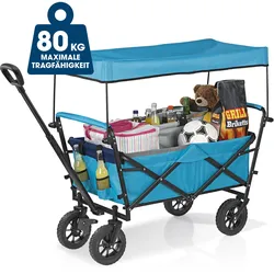 EASYmaxx Bollerwagen blau faltbar mit Dach und Feststellbremse