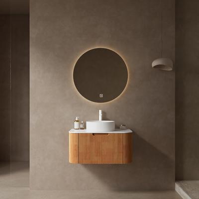 GREATPLANINC Wall-Mounted Striped Bathroom Vanity with Round Ceramic Sink, Curved Bathroom Storage Cabinet, Artificial Marble Vanity Top