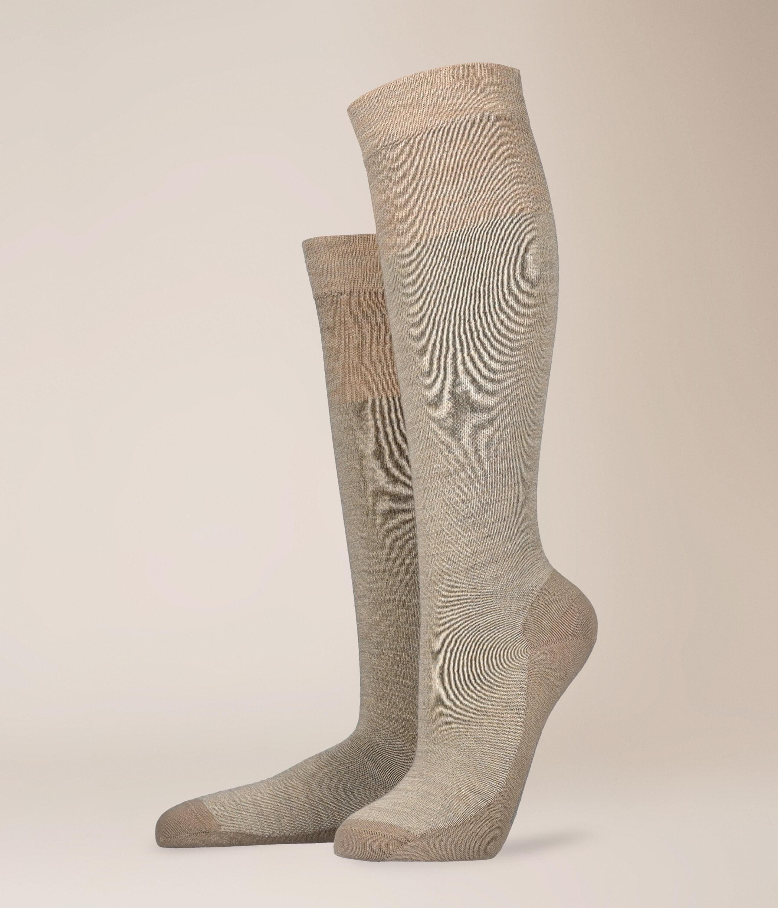 Kniestrümpfe KUNERT "WARM UP", Damen, Gr. 35-38, beige (beige, meliert), Materialmix, Socken Kniestrümpfe, Wärmende Strick-Kniestrümpfe beige, meliert 35-38