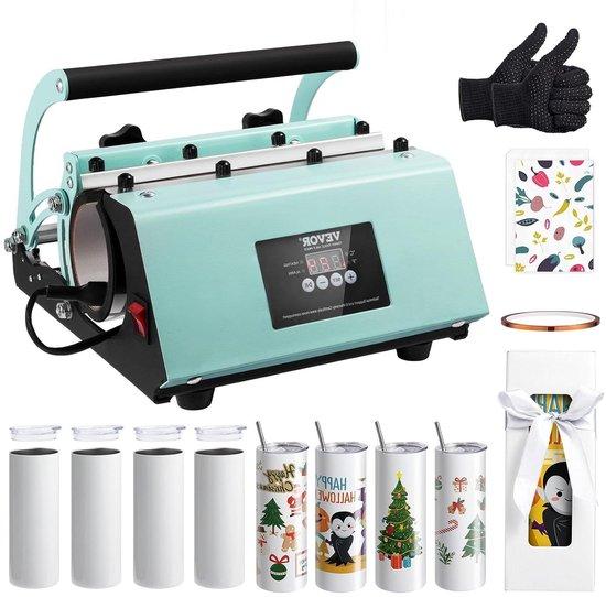 Wärmepressen-Maschine - Set zum Pressen von Gläsern - Personalisierung von Gläsern - Schnelle Druckzeit: 1 Minute - 8 Gläser, 591 ml Fassungsvermögen - Schwarz