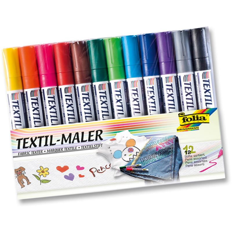 Folia Textilmarker, 12er Set, farbig sortiert