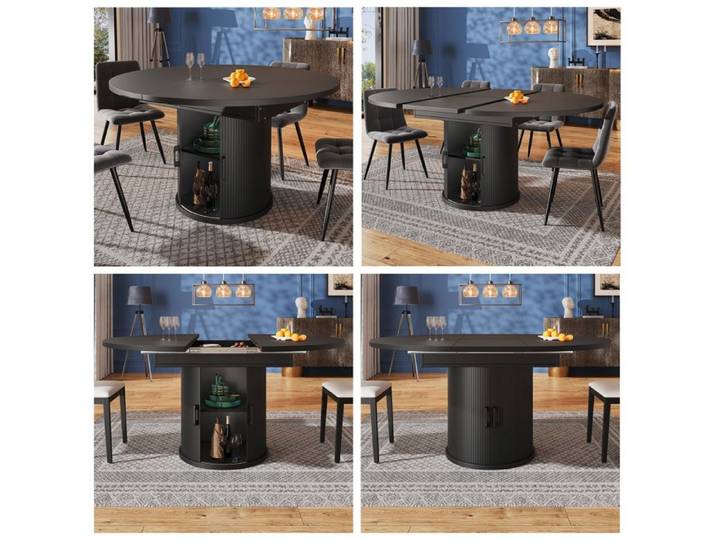 Table à manger extensible noire 118-158x118x76.8 cm