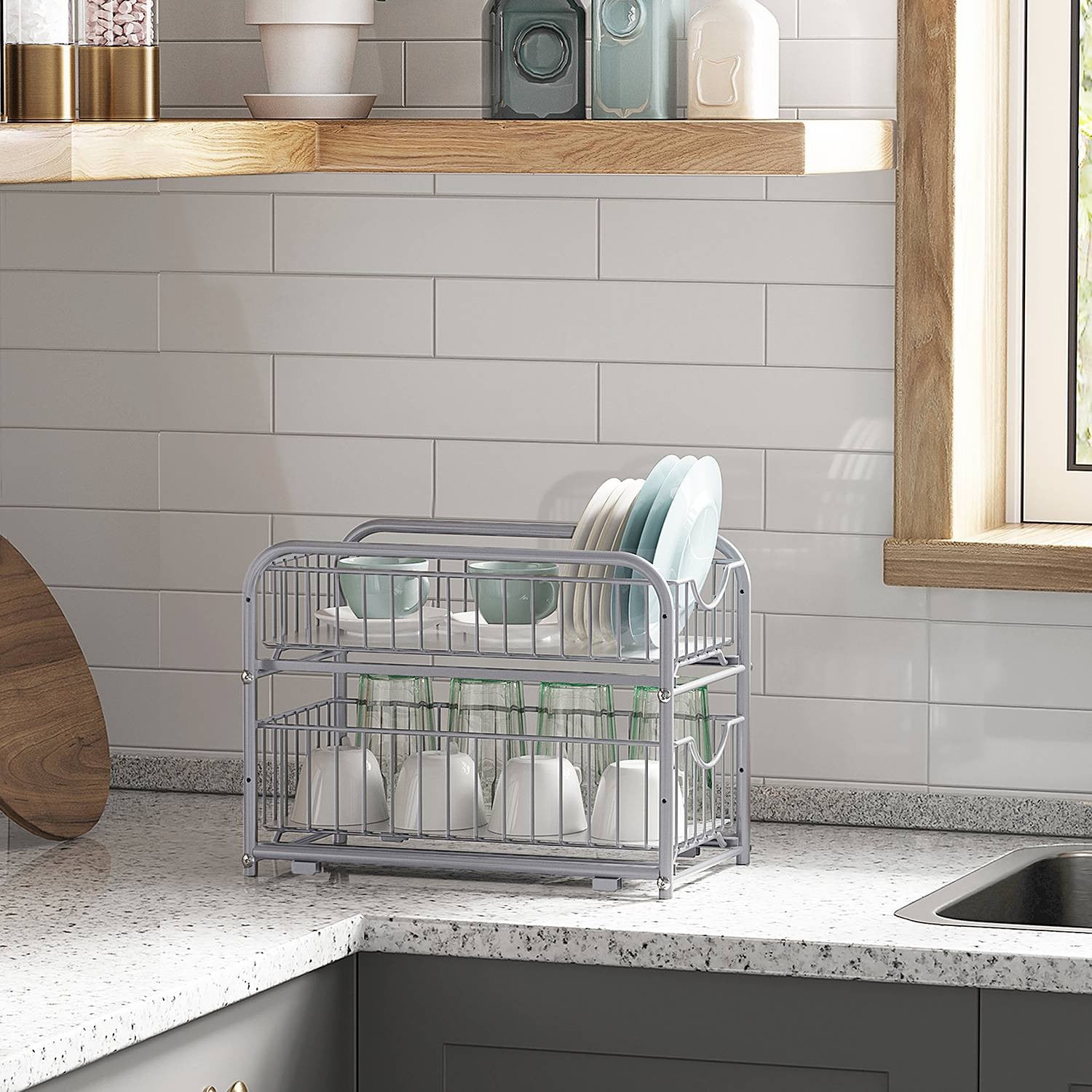 home24 Minuni Uitschuifbaar Keukenrek Zilver, B/D/H: 36 x 26 x 21 cm