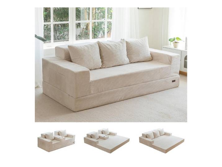 LuxusKollektion Schlafsofa Schlafsofa Cordstoff klappbar Getränkehalter Kissen