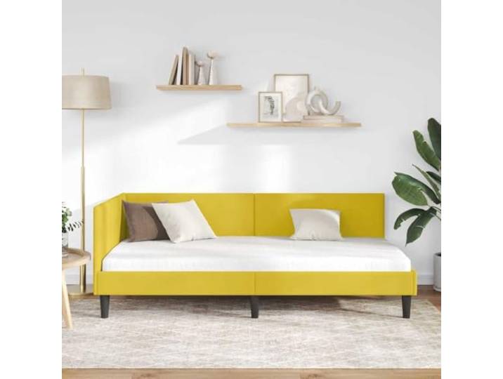 KTHLBRH Eck-Bettrahmen, gelb, 90 x 200 cm, Samt Platzsparendes L-Design, multifunktionales Schlafsofa, robustes Sperrholz, Unterstützung 140 kg