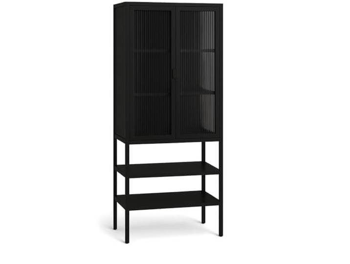 osoltus Vitrine Riffelglas Metall Schrank Glasvitrine Industriedesign Cube Black Series gehärtetes Glas Wohnzimmer- Küchenschrank 146x60cm