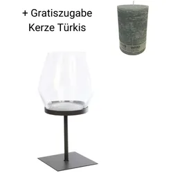 Eisen Windlicht Laurentius 50 cm + Gratiszugabe Kerze Türkis