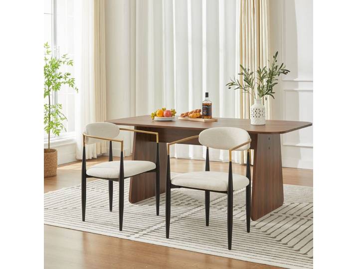Chaise de salle à manger - Ensemble de 2 pièces - Beige - Cadre en métal noir et or - Tissu respirant - Design élégant