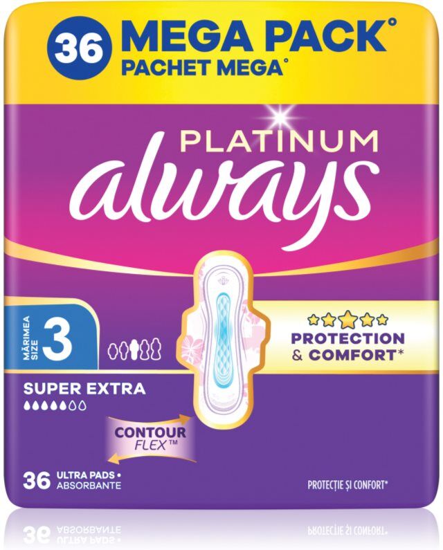 Always Platinum Super Extra Size 3 serviettes hygiéniques avec ailettes 36 pcs