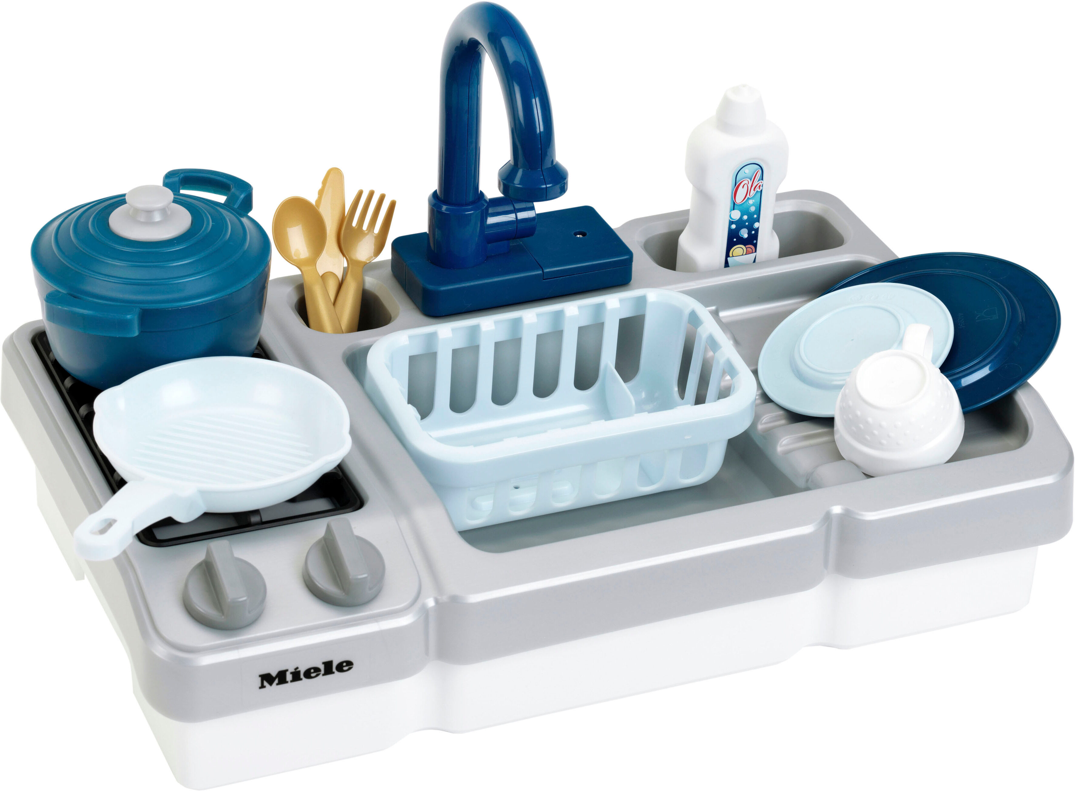 Spielküche KLEIN "Miele - Spüle mit Wasserfunktion und Kochfeld", weiß, Spielküchen, KinderB:26cm H:42cm T:26cm, Kunststoff, Spielküche, Made in Germany, B:26cm H:42cm T:26cm