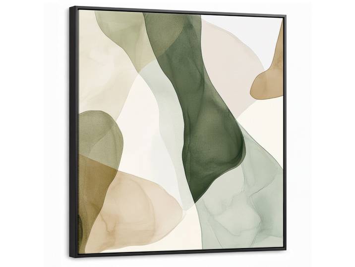 LEINWAND Bilder mit Rahmen - Japandi - Abstrakt - Grün - 90x90