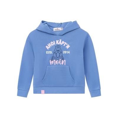 Hoodie ZWILLINGSHERZ "Ahoi Käpt´n", Mädchen, Gr. 134/140, blau (mittelblau), Obermaterial: 80% Polyester, 20% Baumwolle, Sweatshirts Hoodie, Mini-Me,mit süßem Seehund mit Kapitänsmütze und Schriftzug