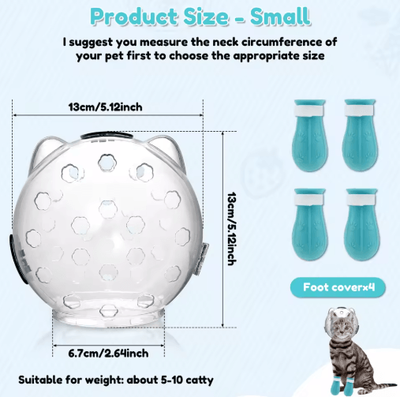 Inspire Picks Cat Grooming Muzzle & Paw Protection Set Breathable Anti Bite Hood With Silicone Paw Covers small 2pcs
