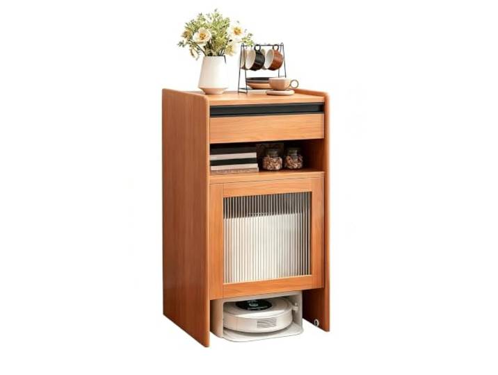 Versteckter Schrank für Saugroboter aus Massivholz,Holz Beistelltisch Versteckter Staubsauger-Roboter-Schrank, Aufbewahrungsschrank mit Türen und Schubladen