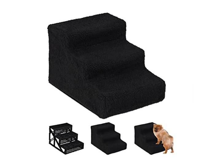 Relaxdays Escalier à 3 marches\, pour Petits/Gros Chiens\, Atteindre canapé/lit\, revêtement en Tissu\, 30x35x45 cm\, Noir