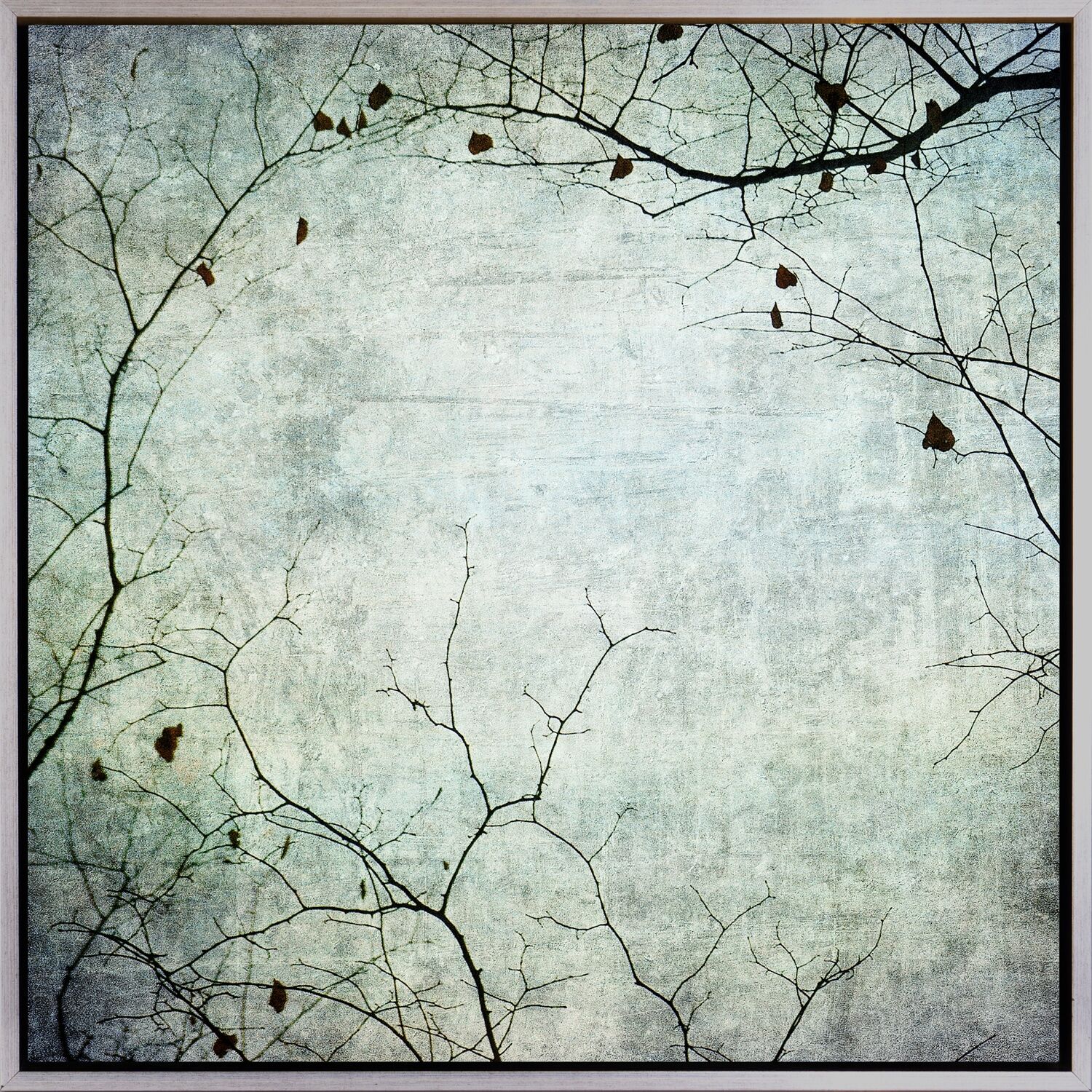 Leinwandbild QUEENCE "Kirschblüten", grün (farbe rahmen: silber, farbe bild(er): grün), B:50cm H:50cm T:2cm, Canvas, Holzrahmen, Bilder, Leinwandbild, mit einem Schattenfugenrahmen veredelt
