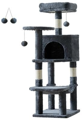 Inspired Living "PurrVista 44"" Cat Tree With Condo, Hammock & Sisal Scratching Posts For Indoor Multi Cat Homes dark Gray"