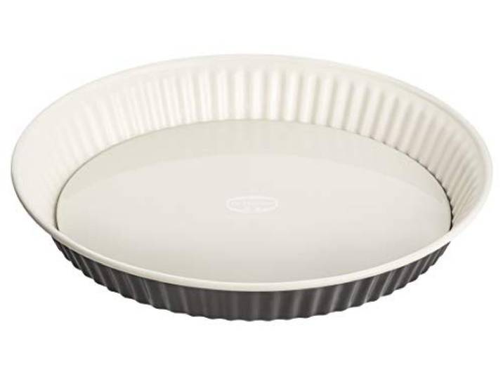 Dr. Oetker Quichevorm Ø 28 cm EXCLUSIVE, taartvorm met snij- & krasbestendige hefbodem met emaille verzegeling, ronde cakevorm met ring van plaatstaal (kleur: grijs-bruin/crème) hoeveelheid: 1 stuk
