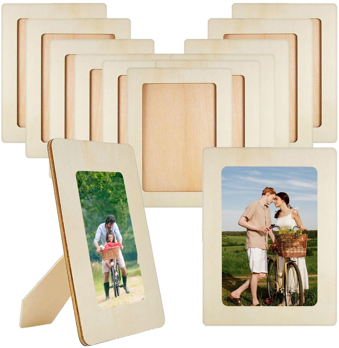 Dailygoods Set van 12 Houten Fotolijsten - Houtkleur - 14 x 19 cm