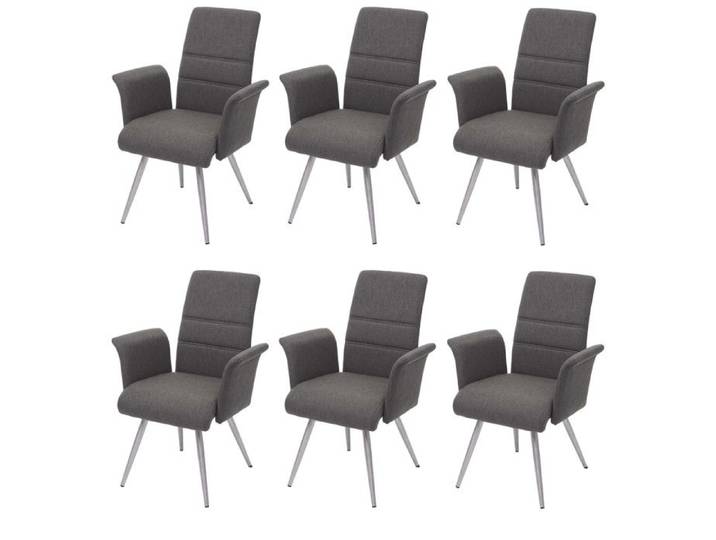 6x chaise de salle à manger HWC-G55 chaise avec accoudoir tissu/textile acier inoxydable brossé - gris