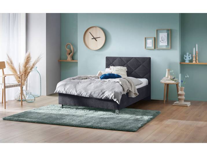 Polsterbett, 100% Polyester, Schwarz, 100×200 cm, Rautensteppung, Bonnell-Federkernmatratze, Westfalia